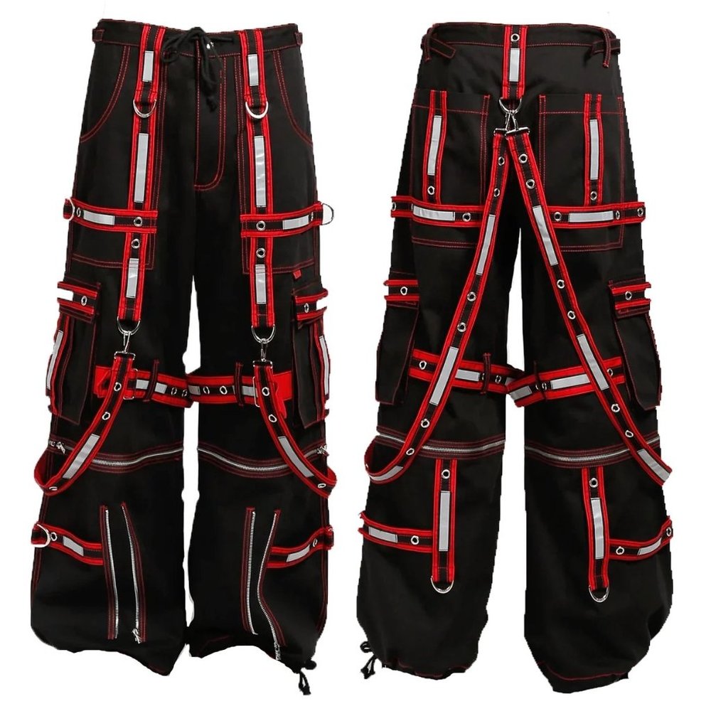 Men Extreme Bondage Gothic Electro Reflector Black/Red Pant/Shorts USA